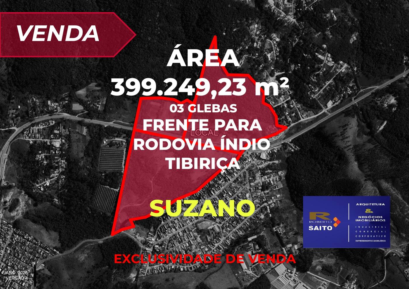 Área de 399.249,23 m² com frente para a Rodovia Índio Tibiriçá